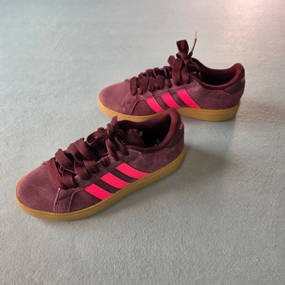 Adidas Grand Court Burgundy Pink Suede Gum Sole Sneakers 8.5 Y2K Retro